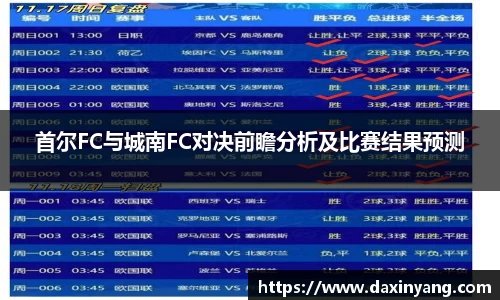 首尔FC与城南FC对决前瞻分析及比赛结果预测