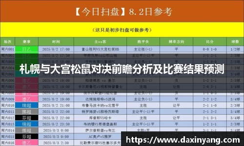 札幌与大宫松鼠对决前瞻分析及比赛结果预测